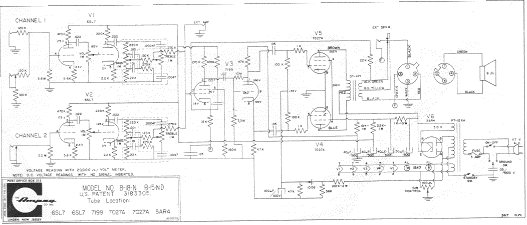Ampeg B-18N & B15N Schematic