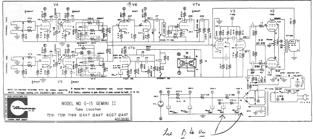 Ampeg G-15 Gemini II Schematic