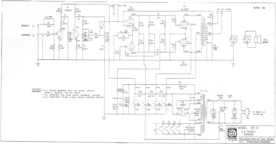 Ampeg SB-12 Schematic