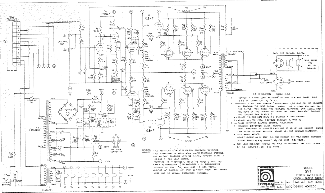 Ampeg SVT Power Amplifier 6550 Tube Schematic