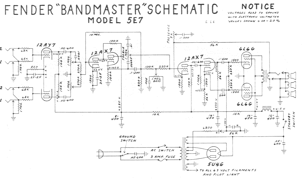 Fender "Bandmaster" 5E7 Schematic 