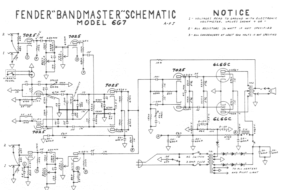 Fender Bandmaster 6G7 Schematic