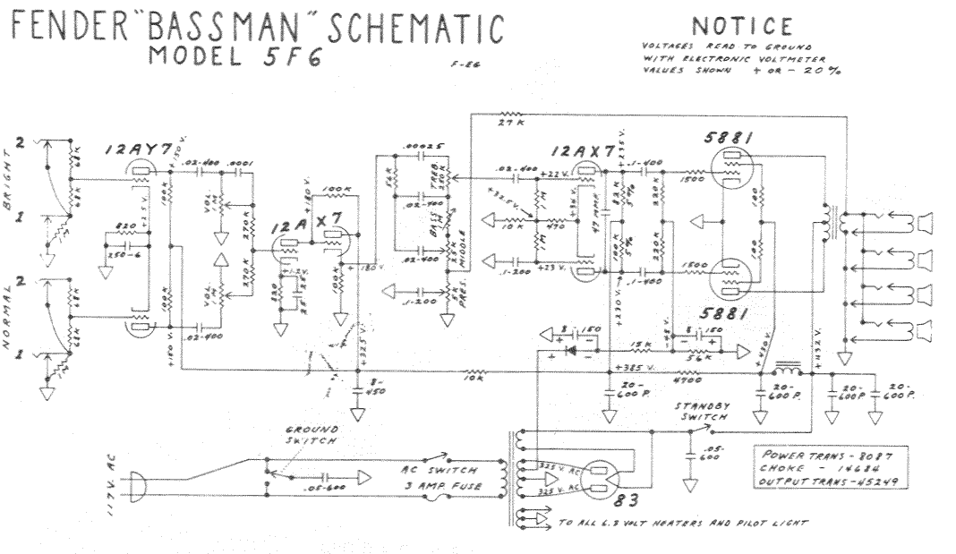 Fender Bassman 5F6 Schematic