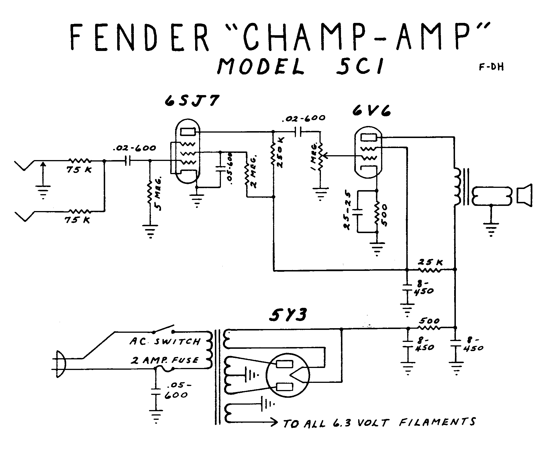 Fender Champ Amp 5C1 Schematic
