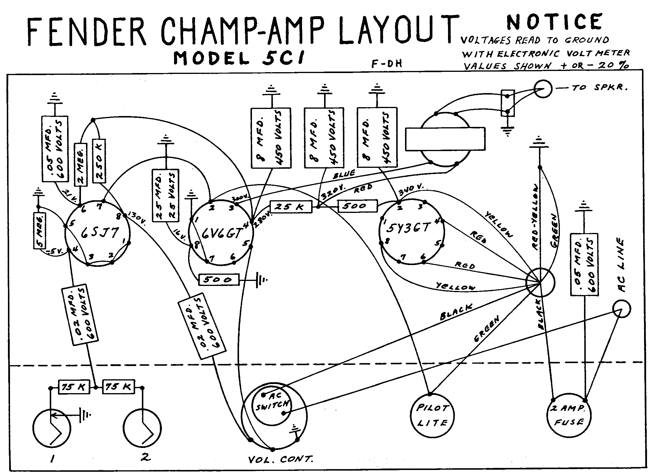 Fender Champ Amp 5C1 Layout