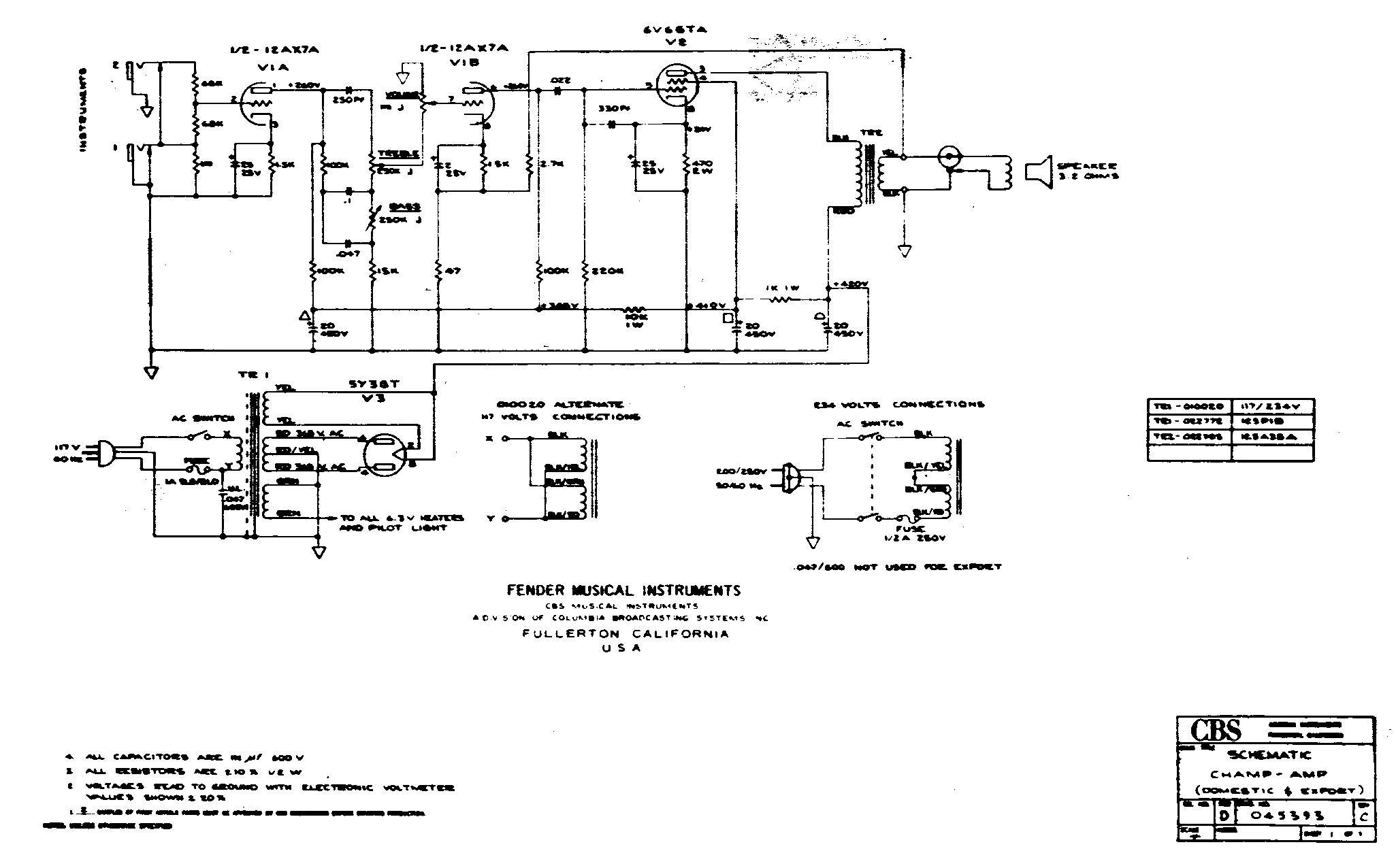 Fender Champ CBS Schematic