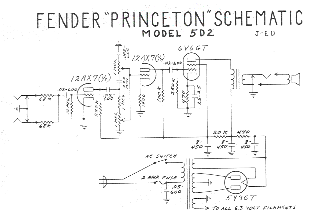 Fender Princeton 5D2 Schematic