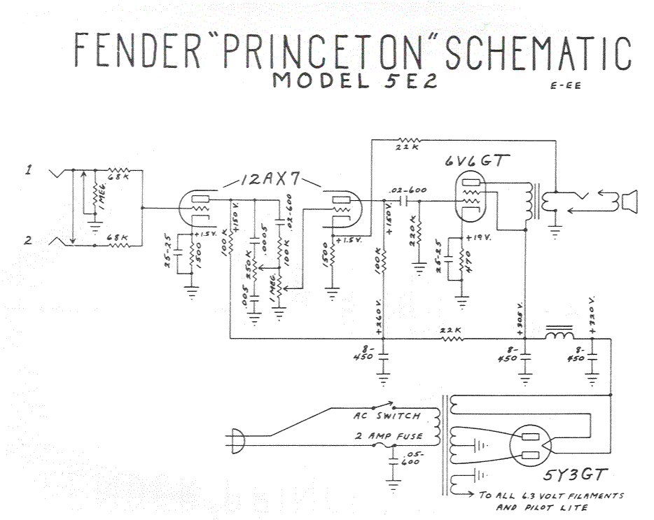 Fender Princeton 5E2 Schematic