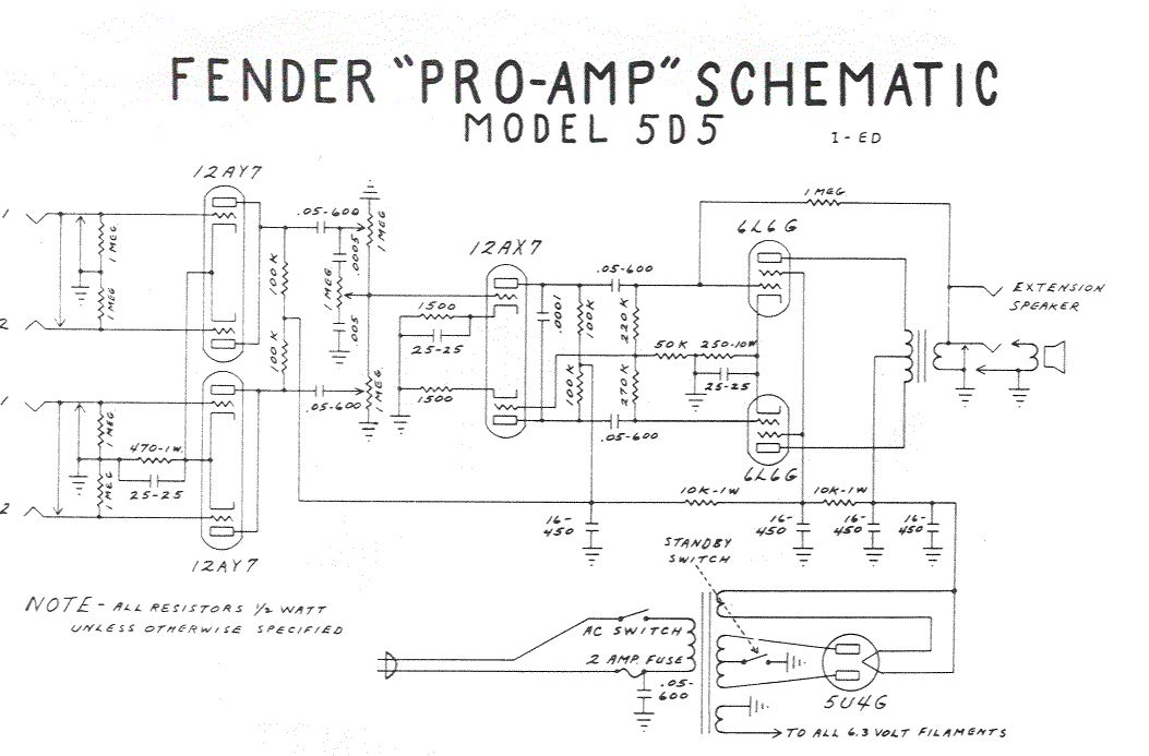 Fender Pro Amp 5D5 Schematic