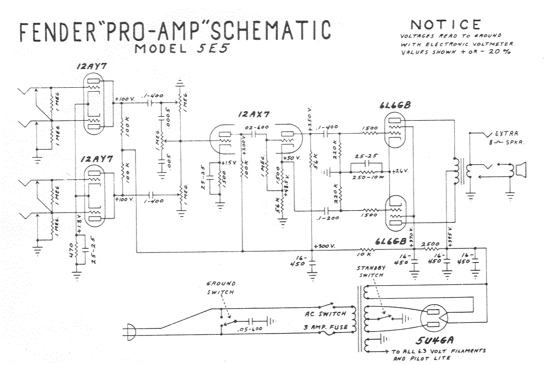 Fender Pro Amp 5E5 Schematic
