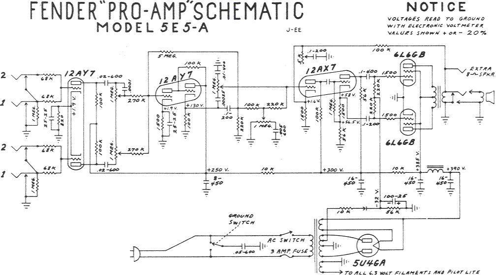 Fender Pro Amp 5E5-A Schematic