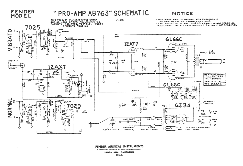 Fender Pro Amp AB763 Schematic