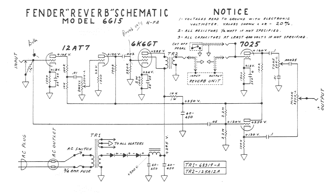Fender Reverb 6G15 Schematic