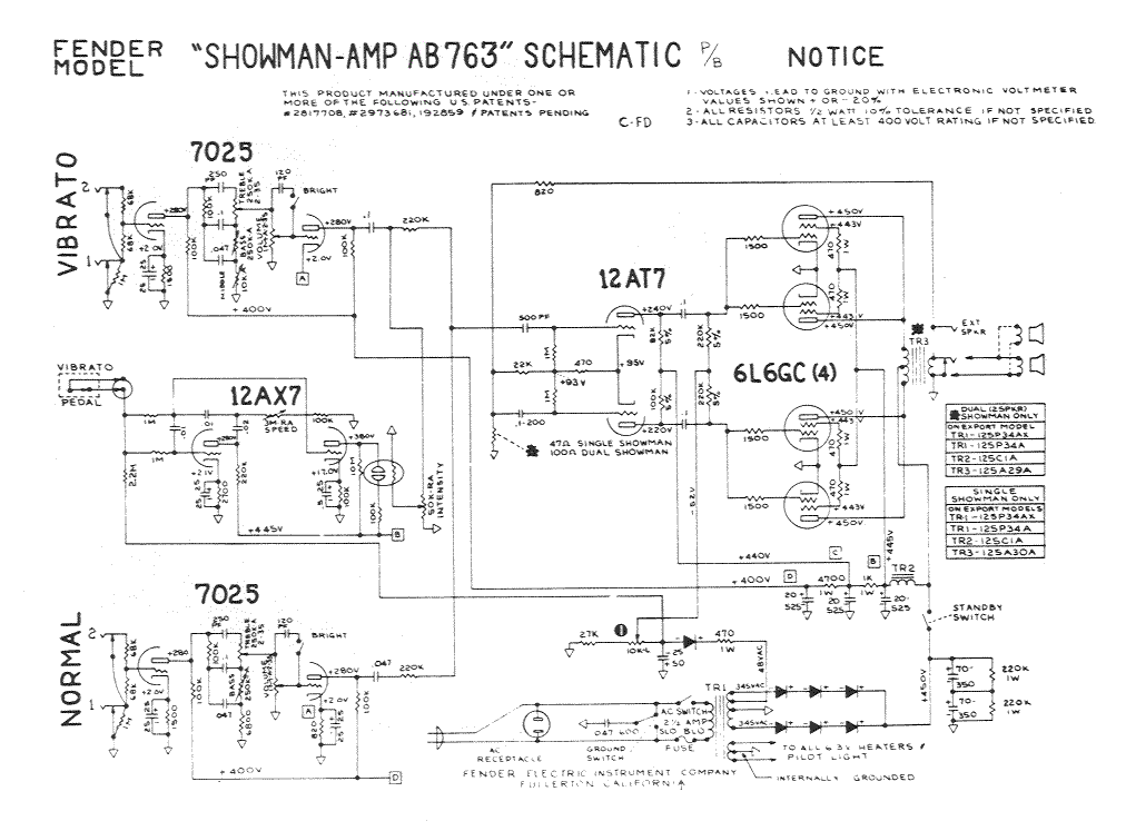 Fender Showman Amp AB763 Schematic