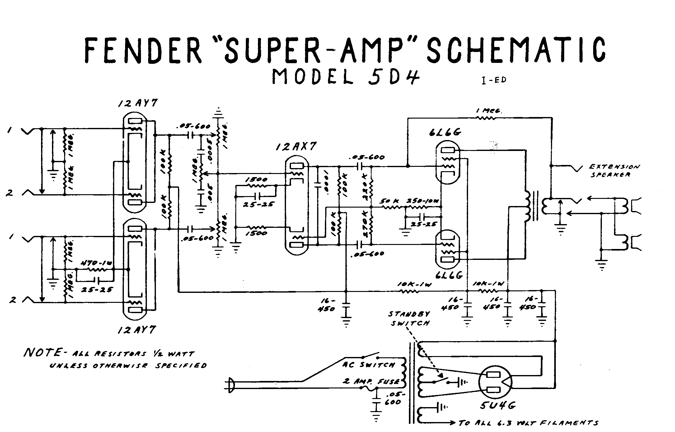 Fender Super Amp 5D4 Schematic