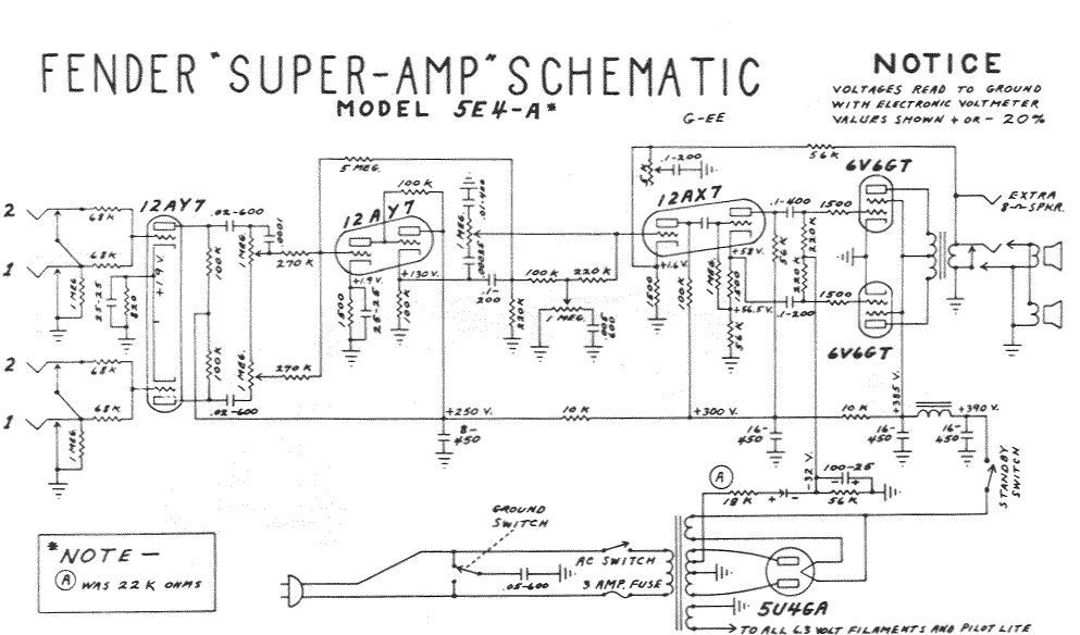 Fender Super Amp 5E4-A Schematic
