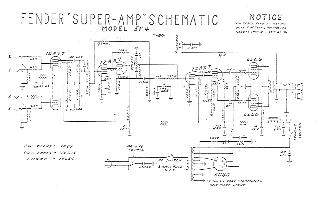 Fender Super Amp 5F4 Schematic