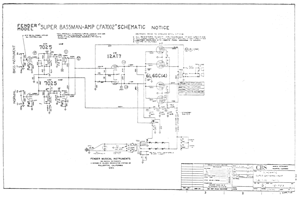 Fender Super Bassman Amp CFA7002 Schematic