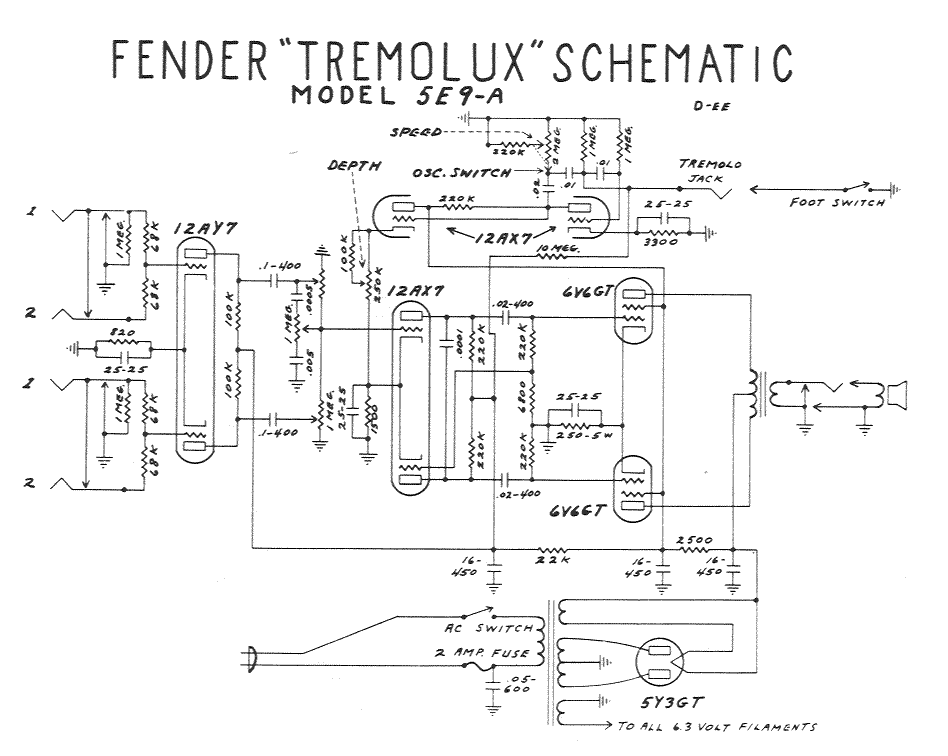 Fender Tremolux 5E9-A Schematic