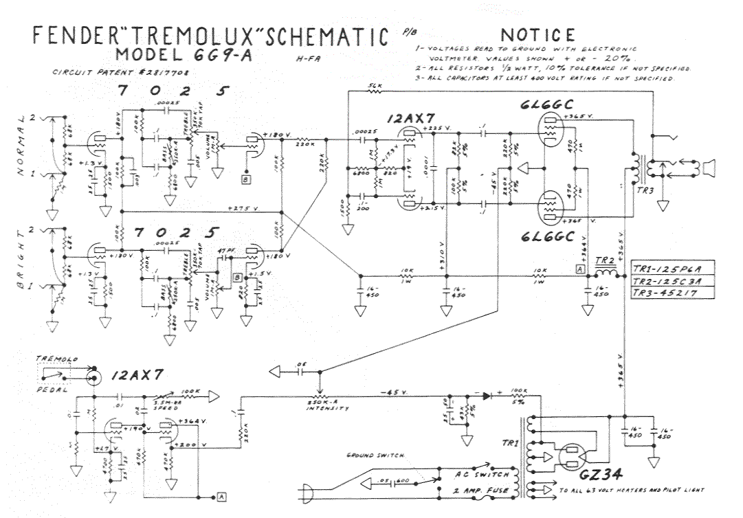 Fender Tremolux 6G9-A Schematic