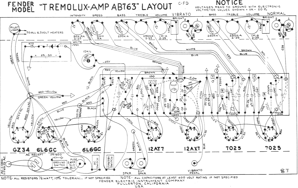 Fender Tremolux Amp AB763 Layout