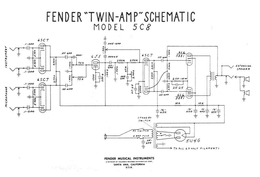 Fender Twin Amp 5C8 Schematic