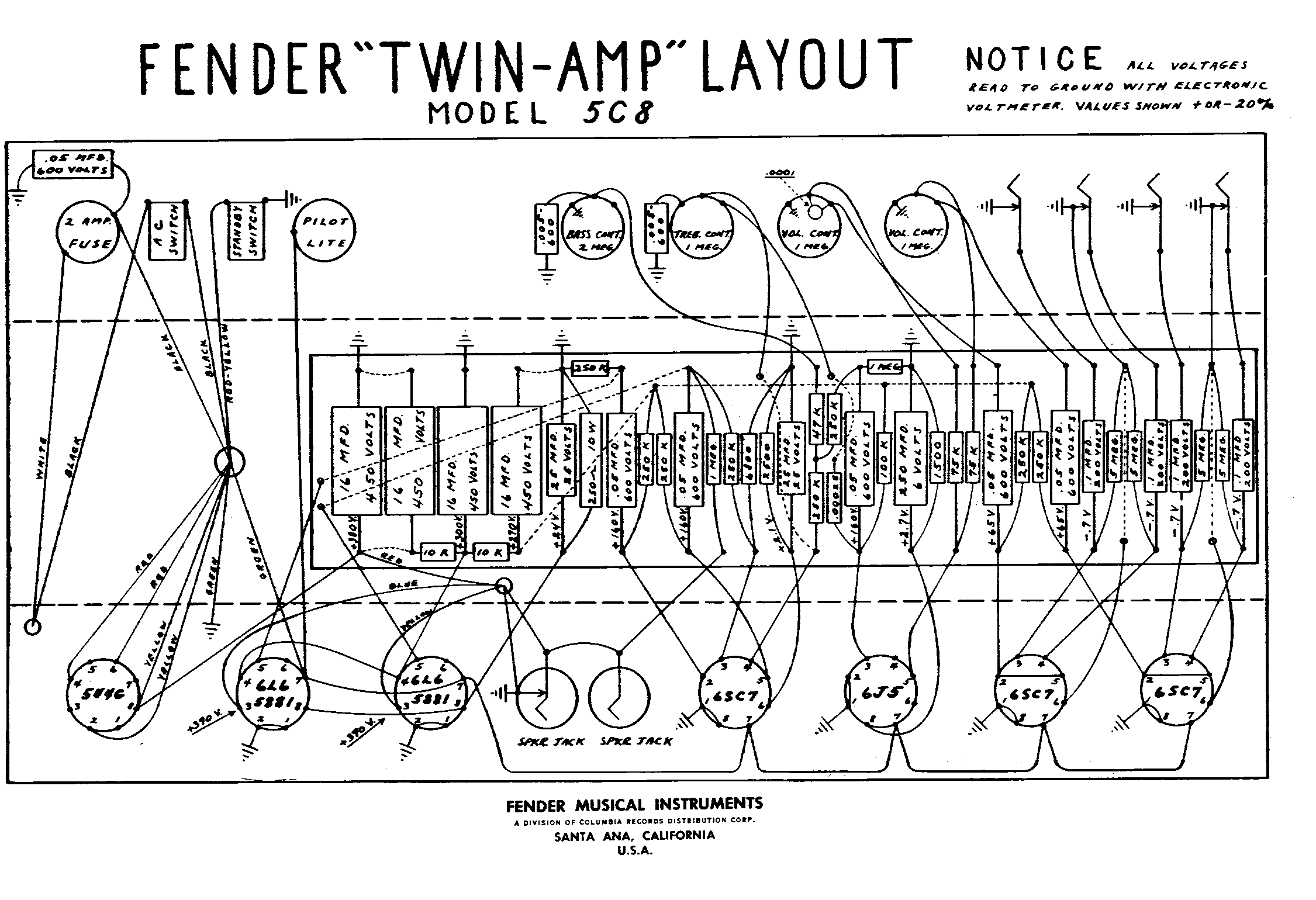 Fender Twin Amp 5C8 Layout