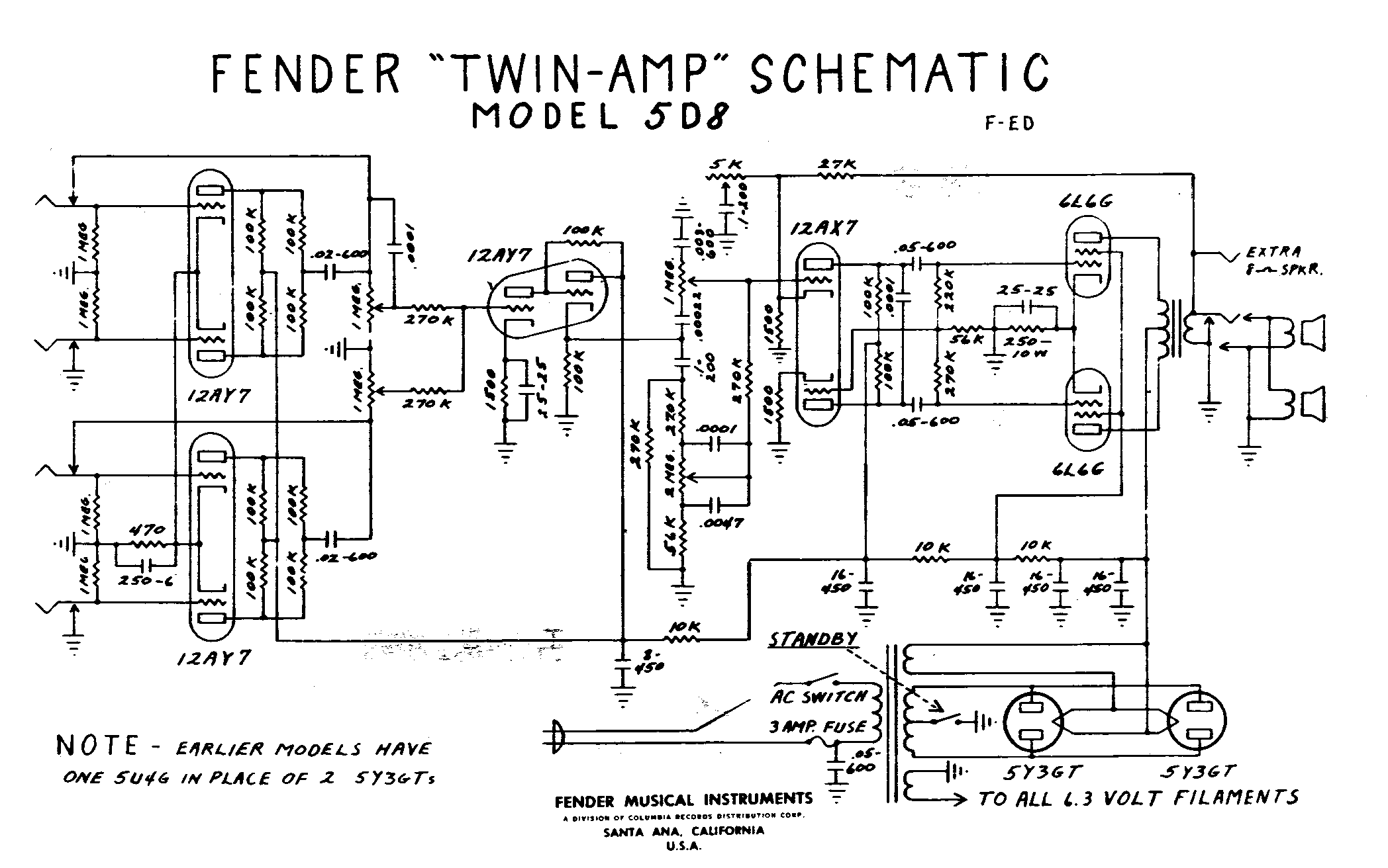 Fender Twin Amp 5D8 Schematic