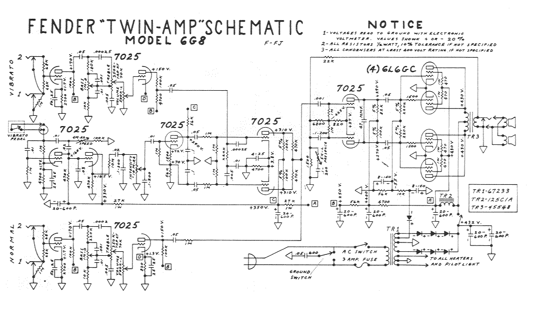 Fender Twin Amp 6G8 Schematic