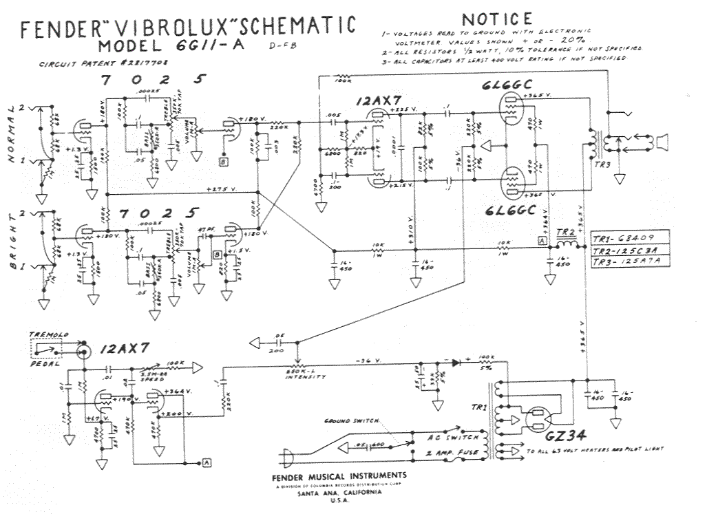 Fender Vibrolux 6G11-A Schematic