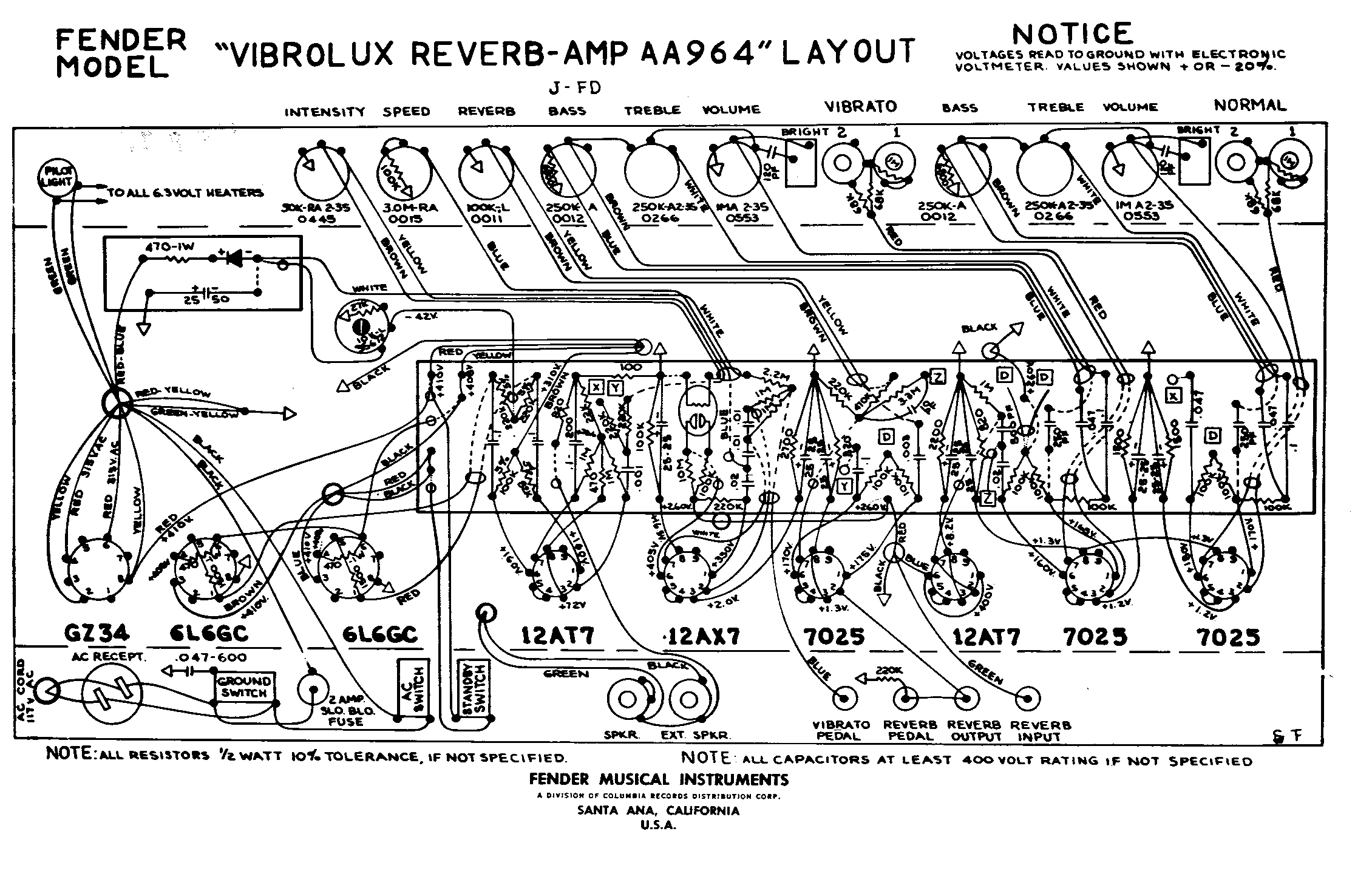 Fender Vibrolux Reverb Amp AA964 Layout