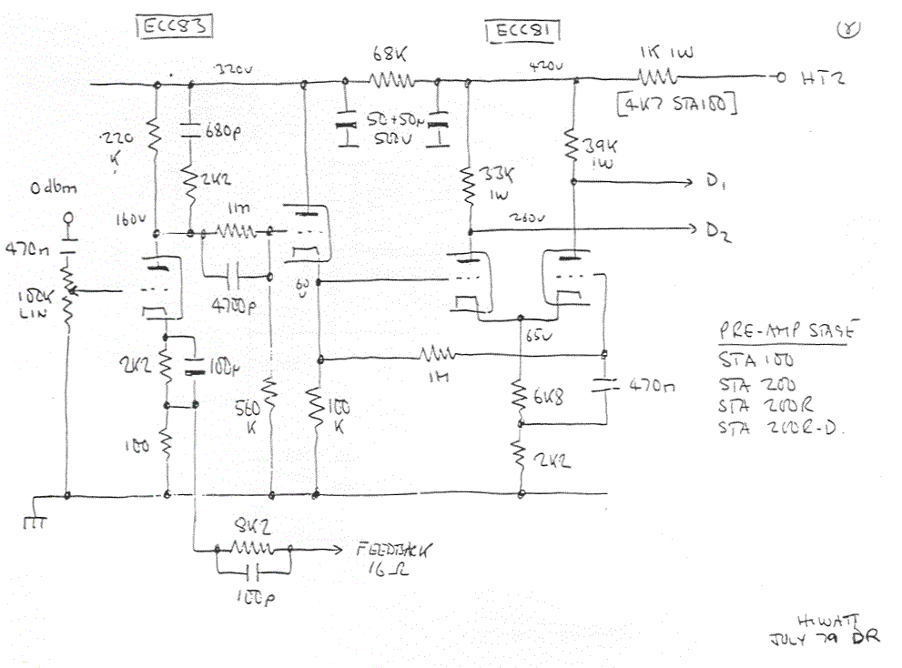 HiWatt Preamplifier Stage Schematic