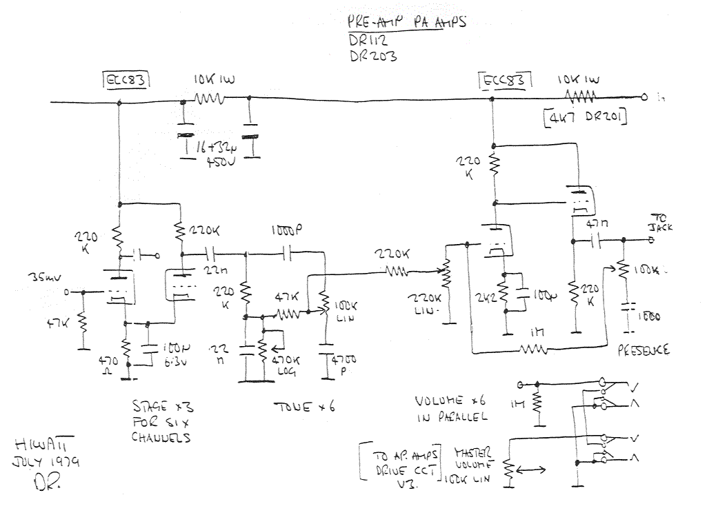 HiWatt PA Preamp Schematic