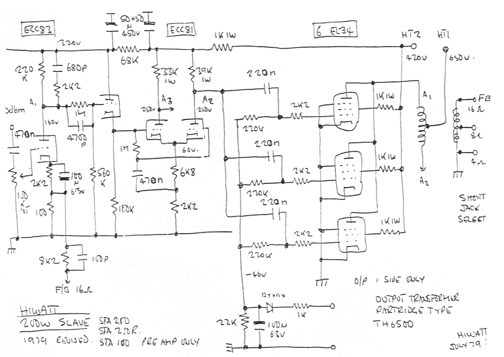 HiWatt 200W Slave Schematic