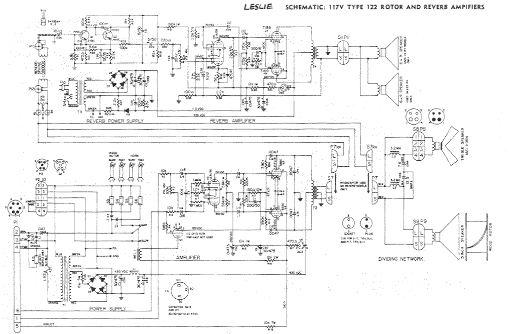 Leslie 122 Rotor and Reverb Amplifier Schematic