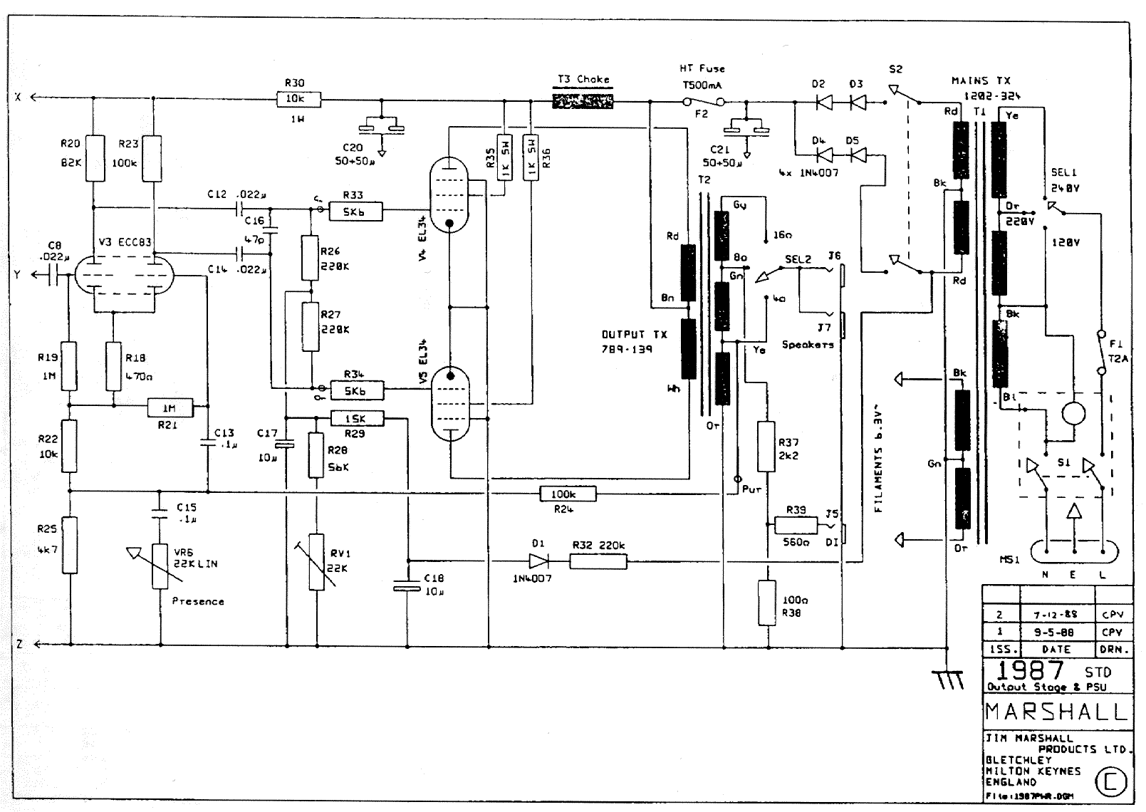 Marshall 1987 STD Power Amp Schematic