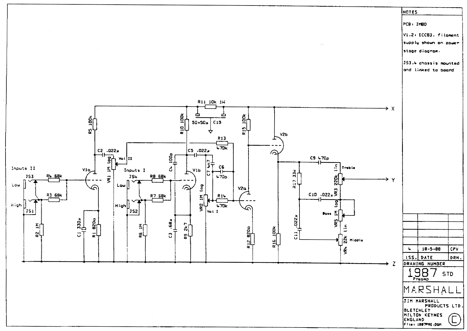 Marshall 1987 STD Preamp Schematic