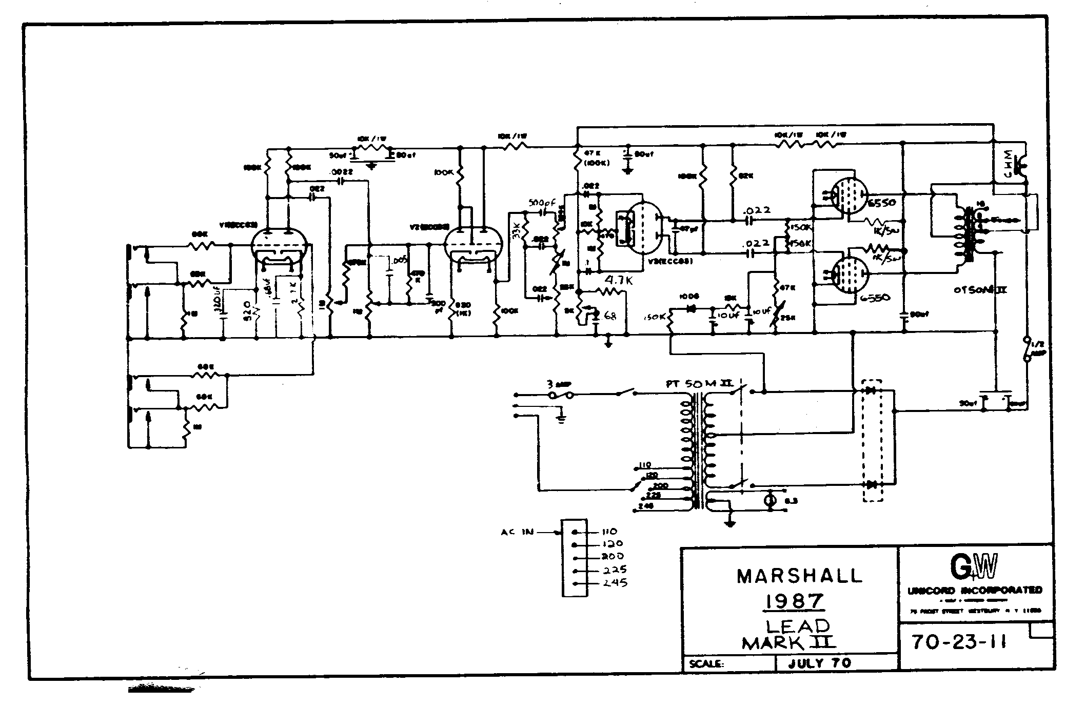 Marshall 1987 Lead Mark II Schematic