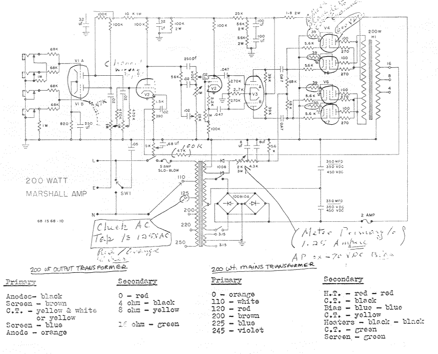 Marshall 200W Schematic