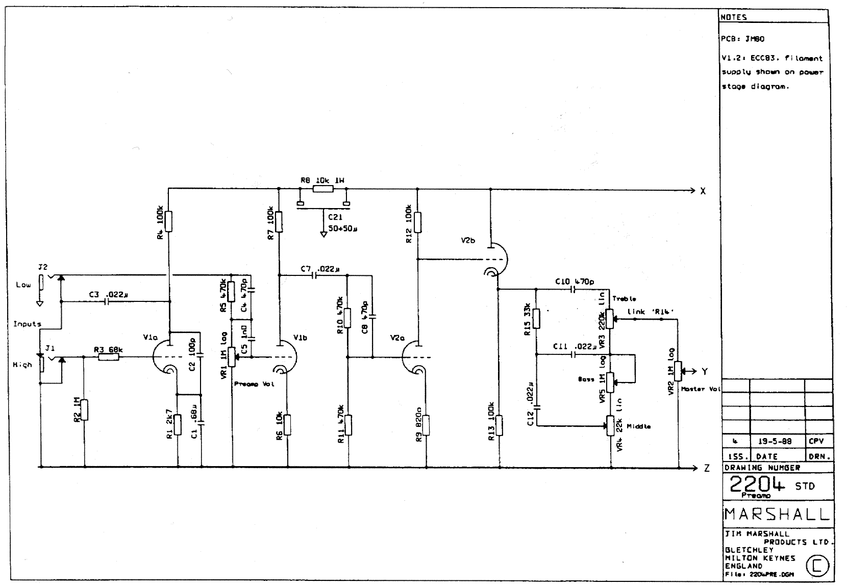 Marshall 2204 Preamp Schematic