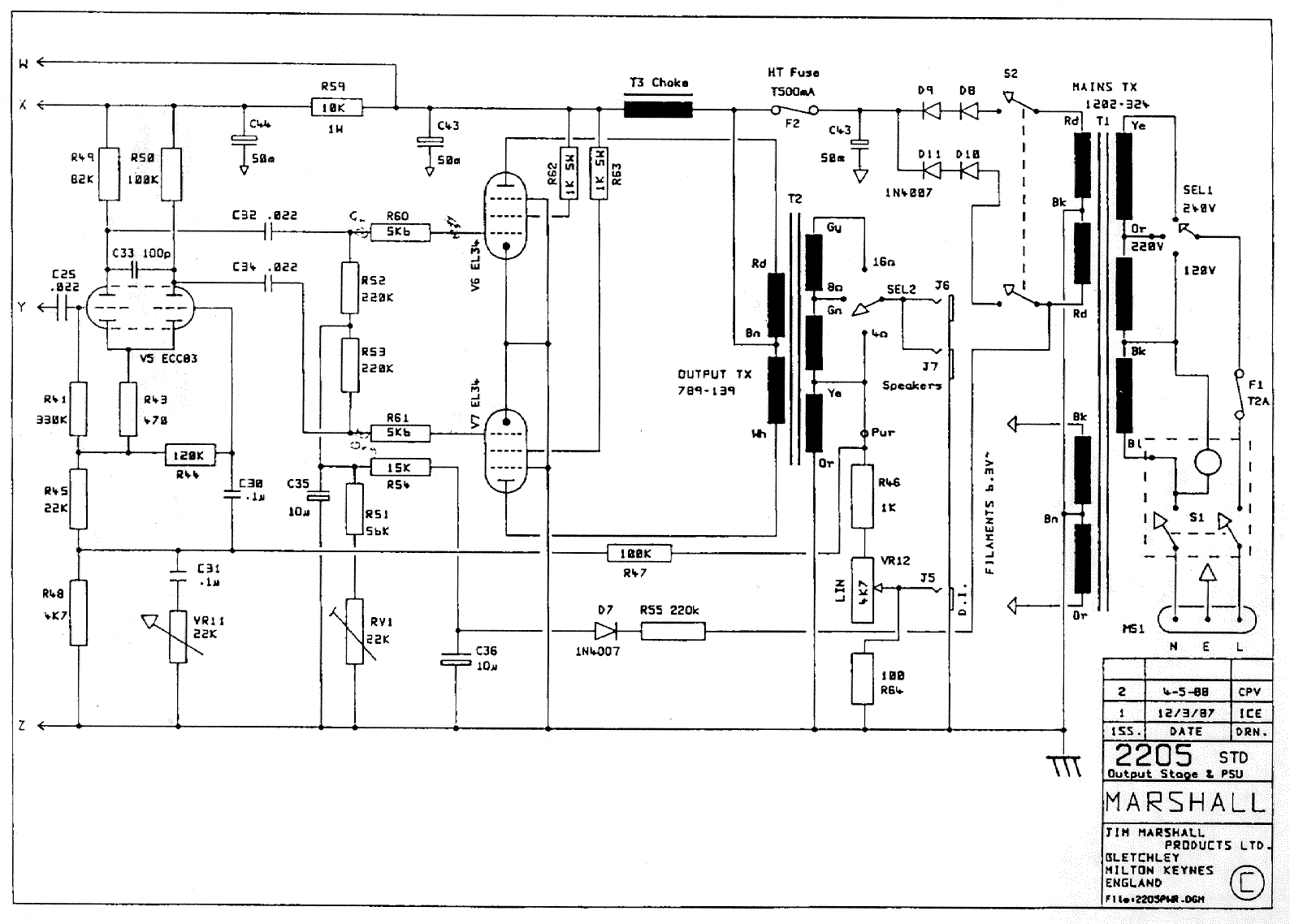 Marshall 2205 STD Power Amp Schematic