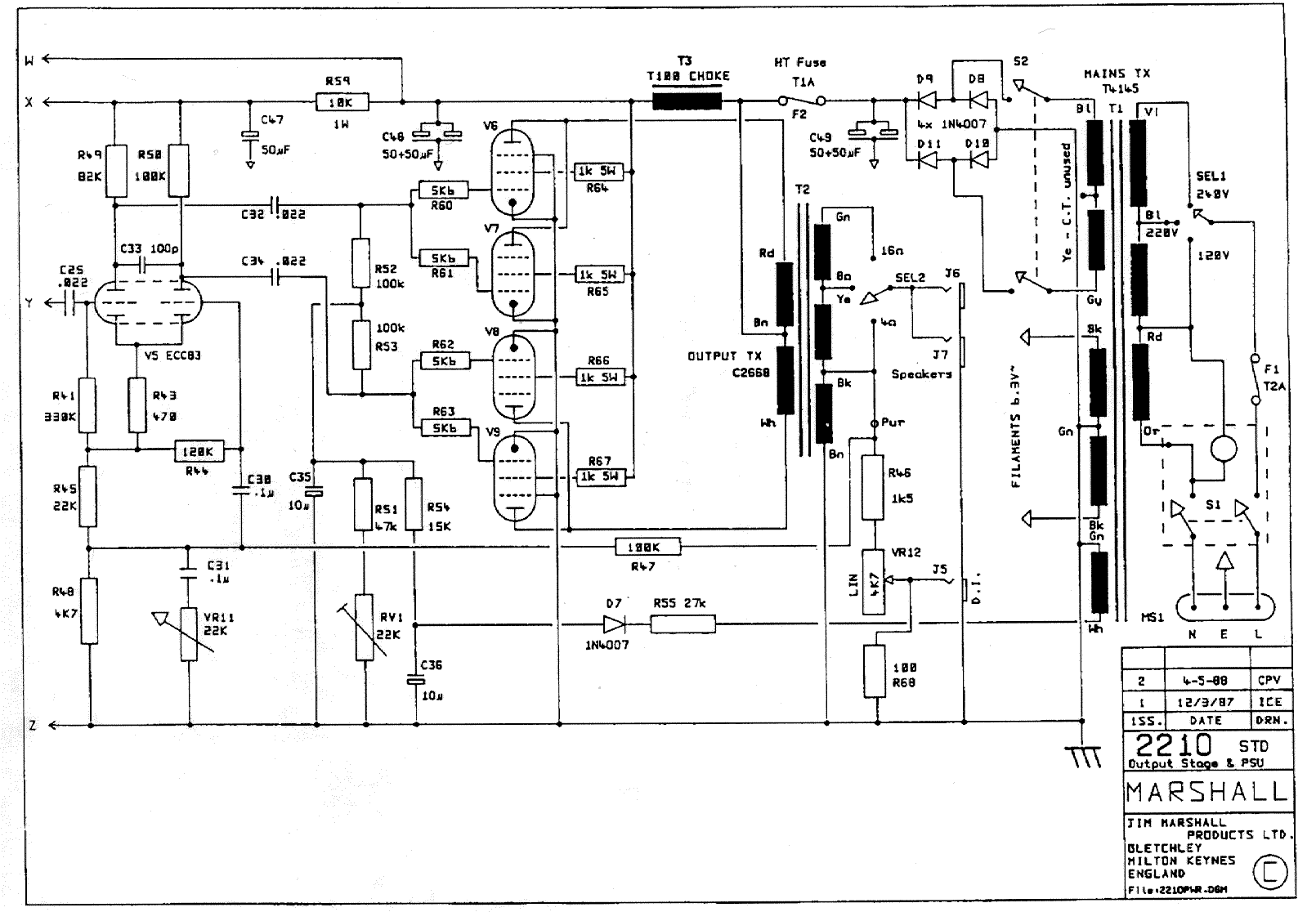 Marshall 2210 STD Power Amp Schematic