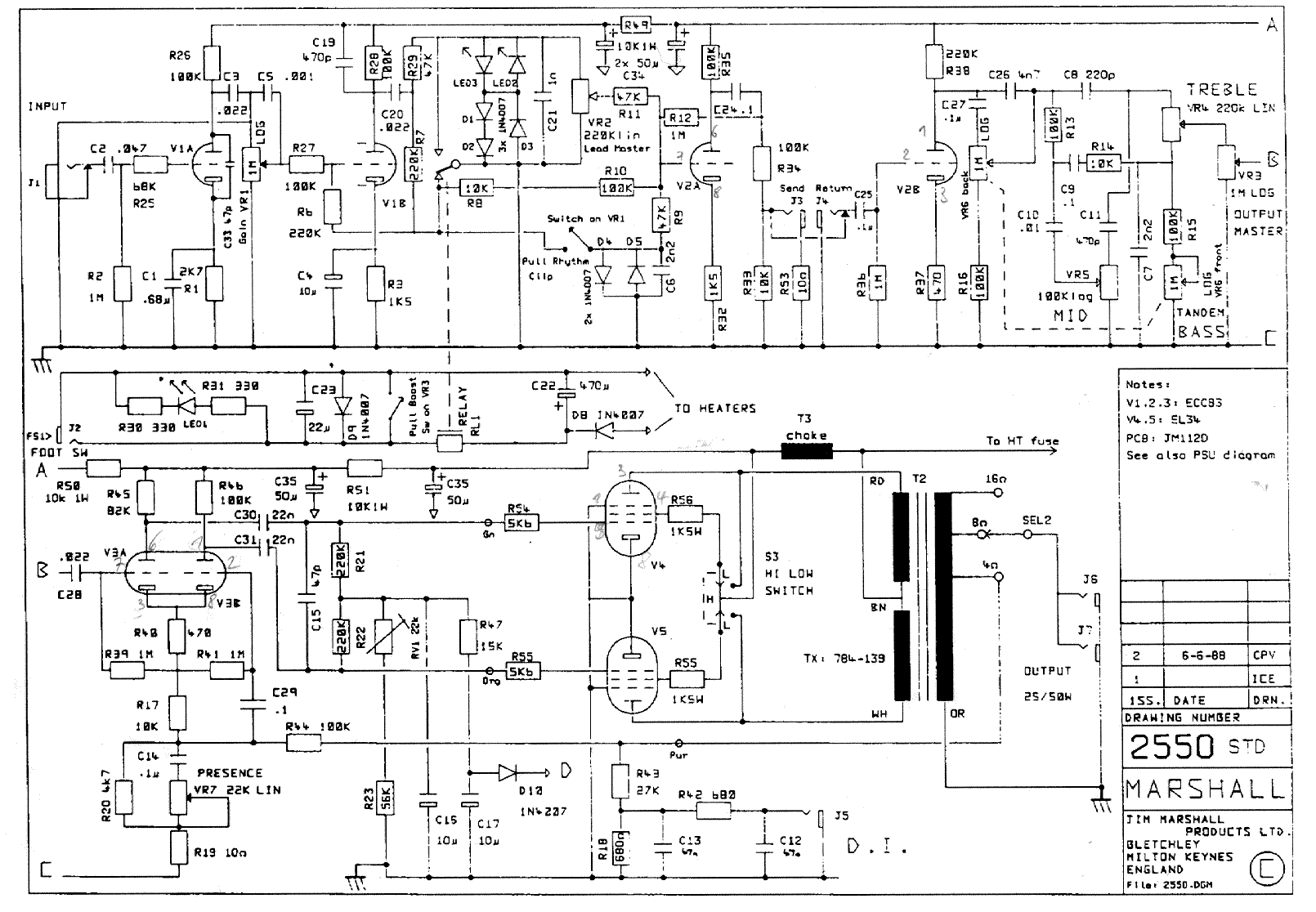 Marshall 2550 STD Schematic