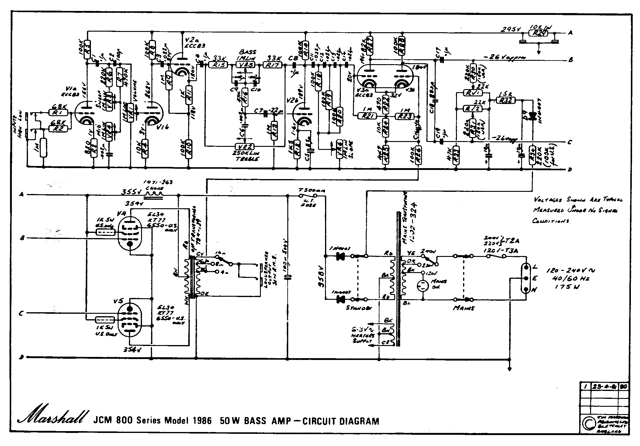 Marshall JCM800 Bass 1996 50W Schematic