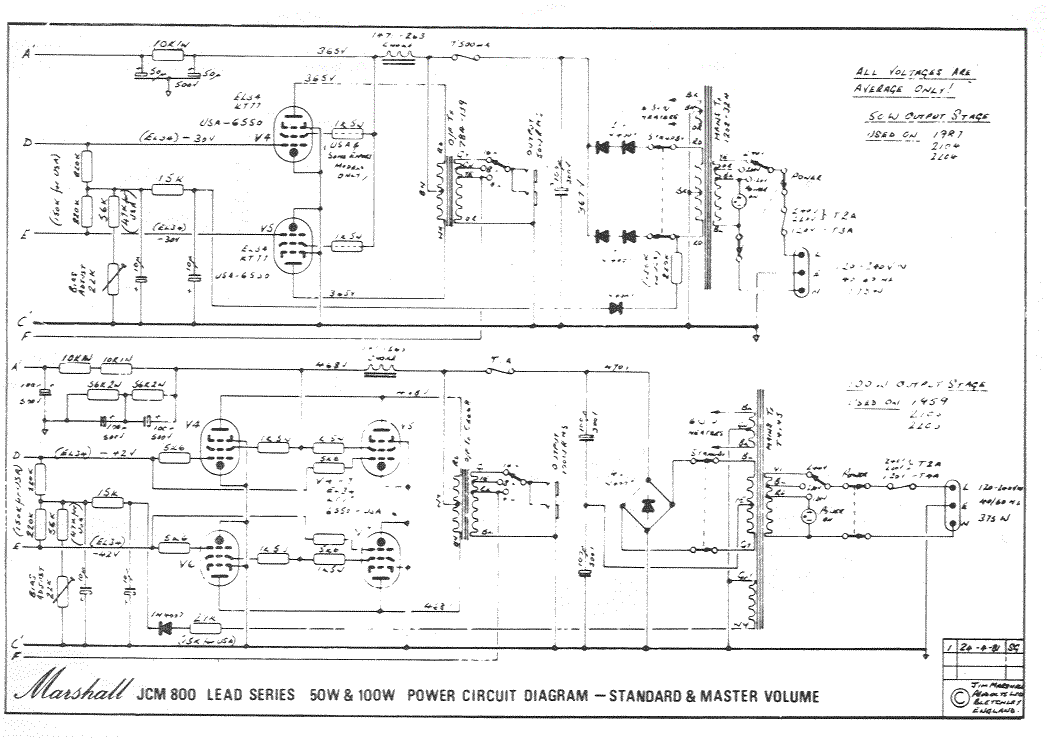 Marshall JCM800 Lead Power Amplifier Schematic