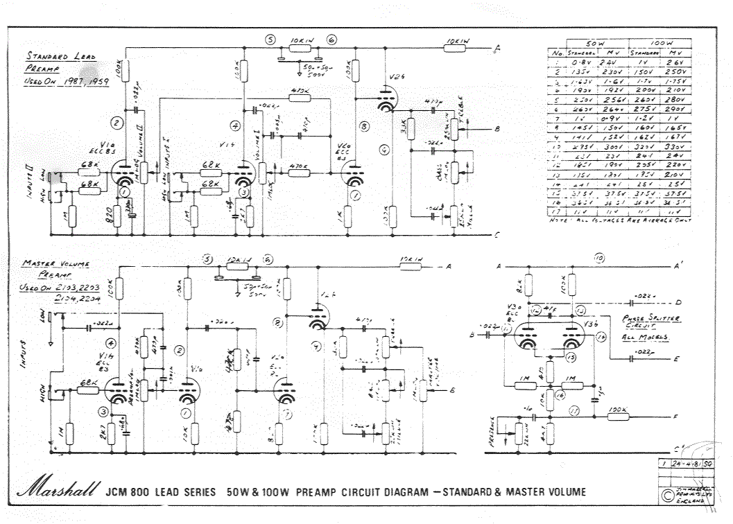 Marshall JCM800 Lead Preamp Schematic