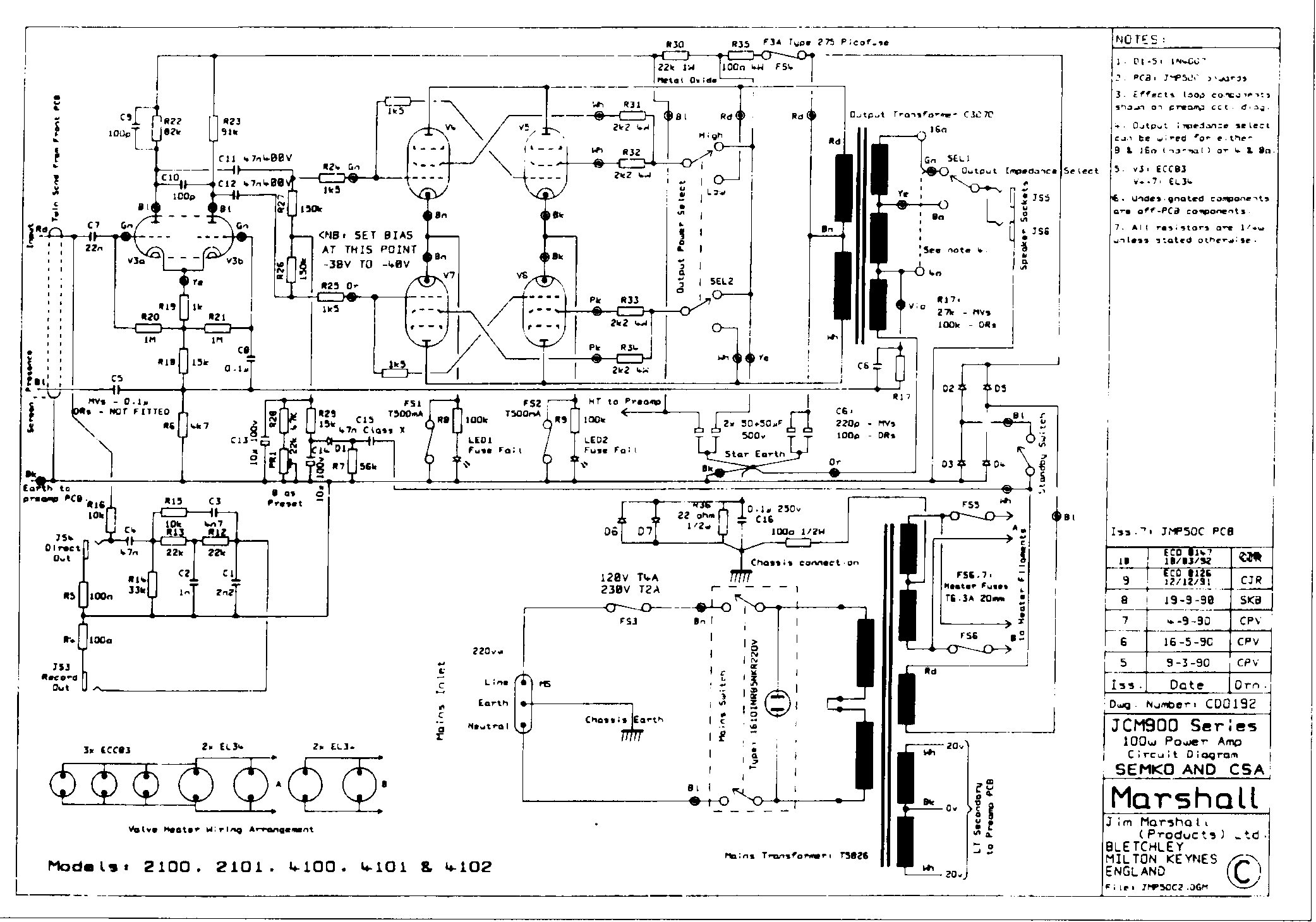 Marshall JCM900 100W Power Amp Schematic