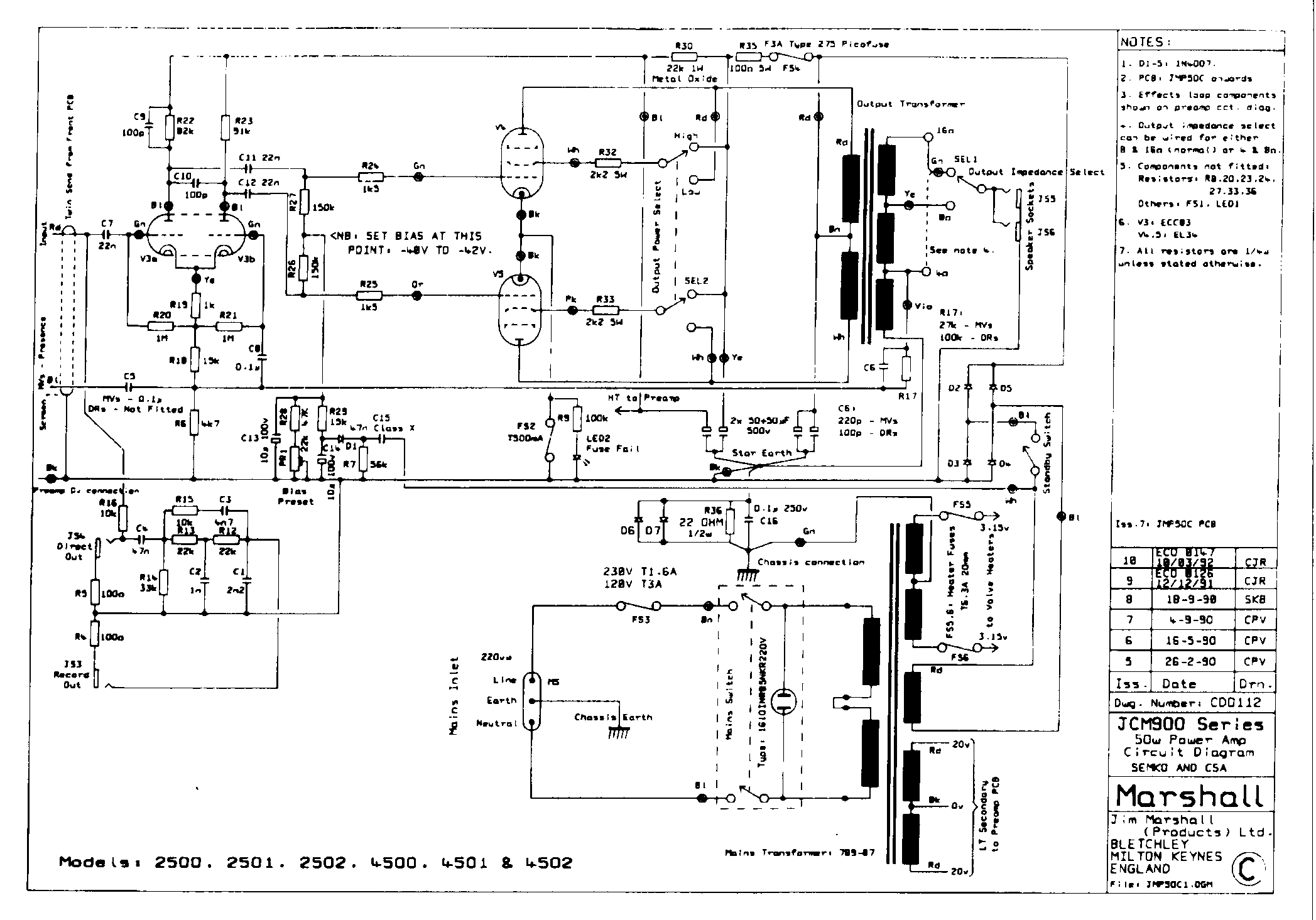 Marshall JCM900 50W Power Amp Schematic