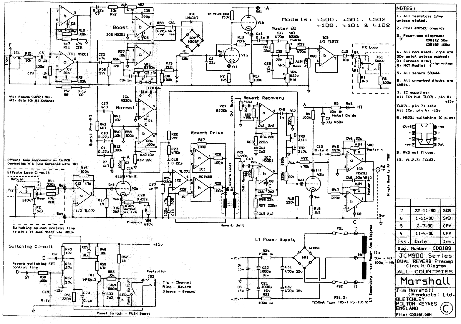 Marshall JCM900 Dual Reverb Preamp Schematic