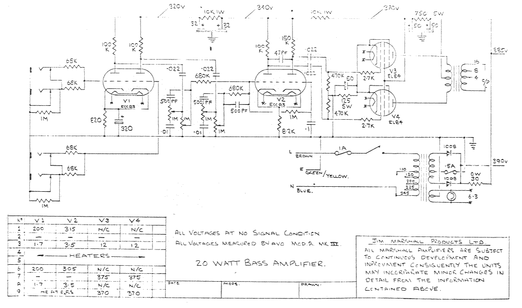 Marshall Bass Amp 20W Schematic